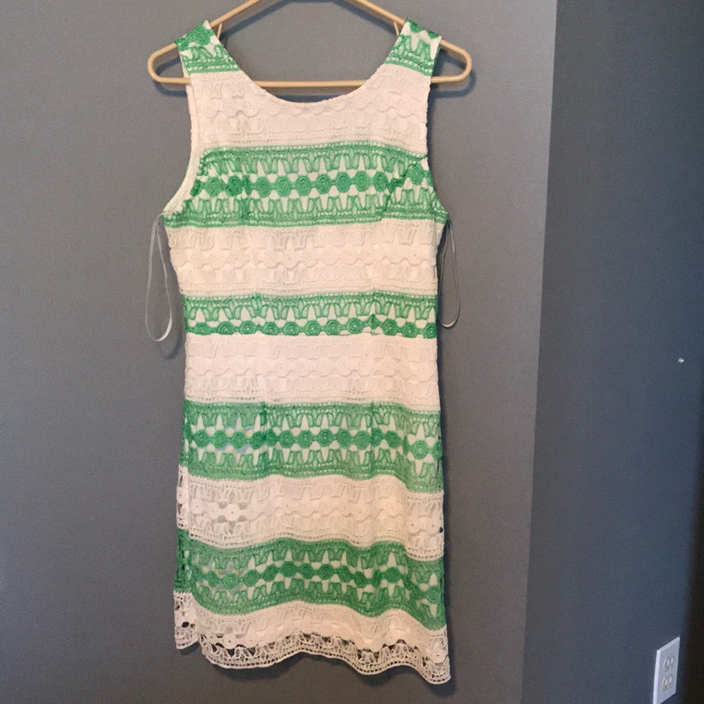 NWOT sleeveless dress white with green stripes